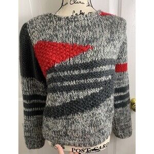 Vintage One Step Up Sweater Womens Size M Hand Knitted Abstract Pullover Gray